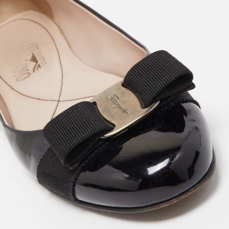 Pre Owned Salvatore Ferragamo Black Patent Leather Varina Ballet Flats Size 38