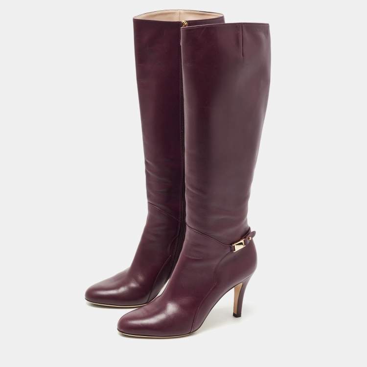 مملوكة مسبقًا Salvatore Ferragamo Burgundy Leather Knee Length Boots Size 39