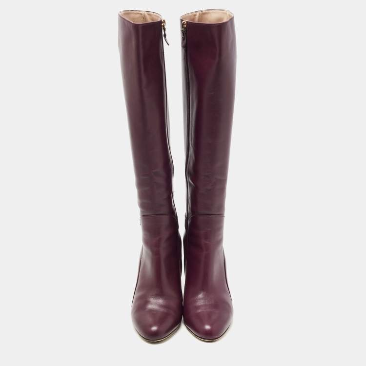 مملوكة مسبقًا Salvatore Ferragamo Burgundy Leather Knee Length Boots Size 39