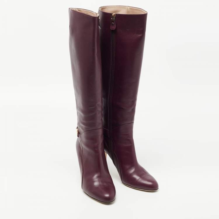 مملوكة مسبقًا Salvatore Ferragamo Burgundy Leather Knee Length Boots Size 39