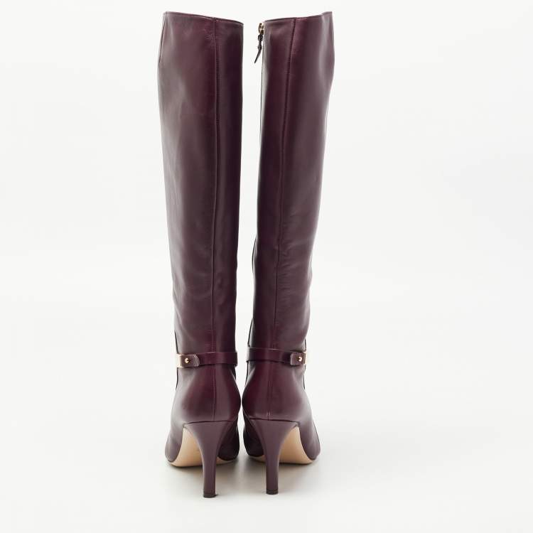 مملوكة مسبقًا Salvatore Ferragamo Burgundy Leather Knee Length Boots Size 39