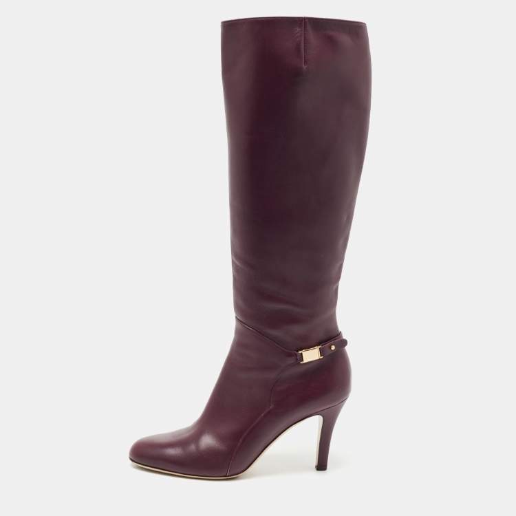 مملوكة مسبقًا Salvatore Ferragamo Burgundy Leather Knee Length Boots Size 39