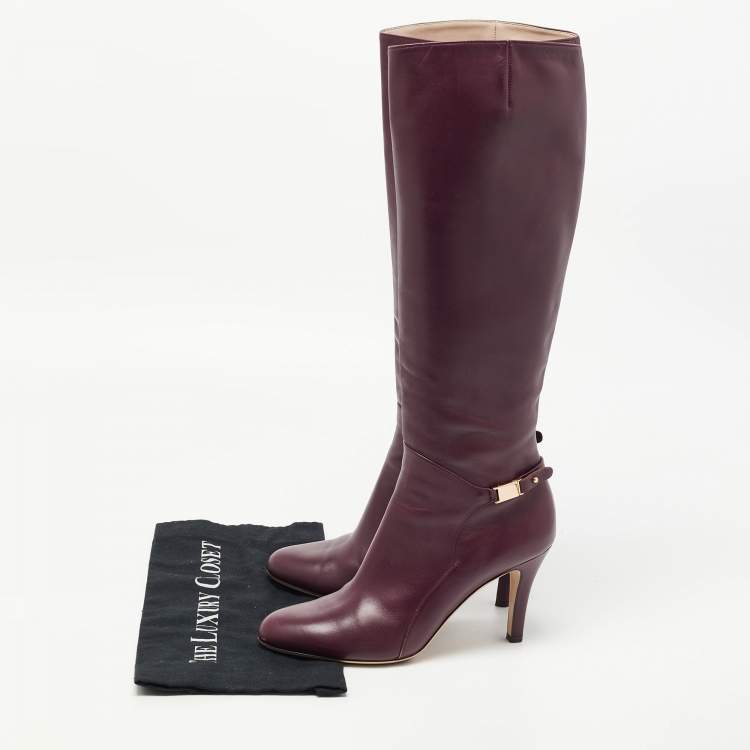 مملوكة مسبقًا Salvatore Ferragamo Burgundy Leather Knee Length Boots Size 39