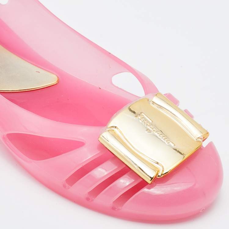 Pre Owned Salvatore Ferragamo Pink Jelly Bermuda Flats Size 40.5