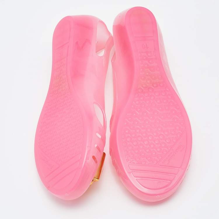 Pre Owned Salvatore Ferragamo Pink Jelly Bermuda Flats Size 40.5