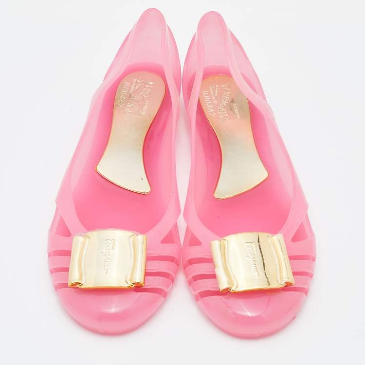 Pre Owned Salvatore Ferragamo Pink Jelly Bermuda Flats Size 40.5