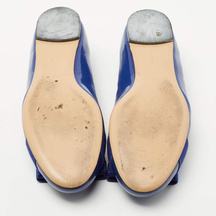 Pre Owned Salvatore Ferragamo Blue Patent Varina Ballet Flats Size 37.5