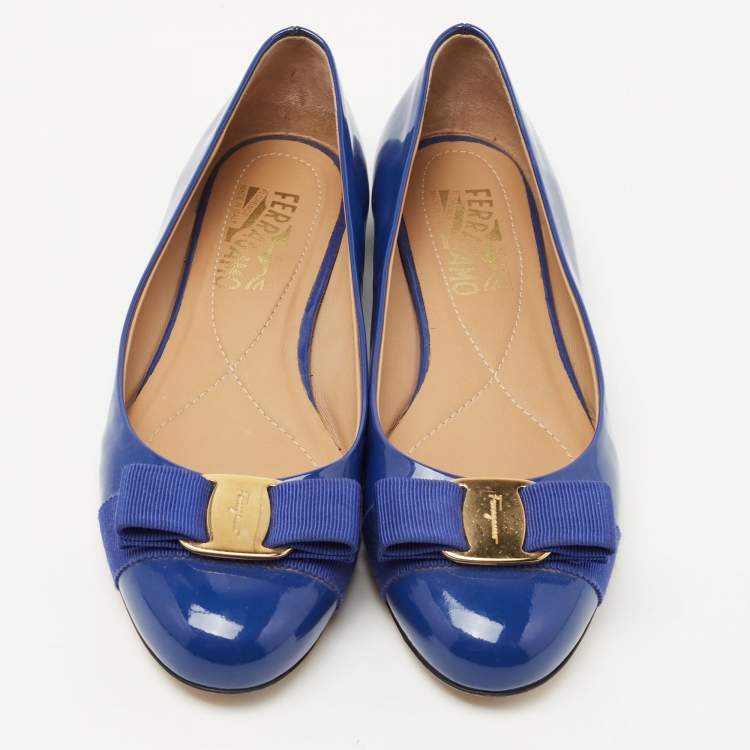 Pre Owned Salvatore Ferragamo Blue Patent Varina Ballet Flats Size 37.5