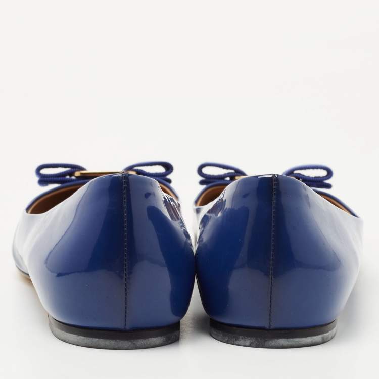 Pre Owned Salvatore Ferragamo Blue Patent Varina Ballet Flats Size 37.5