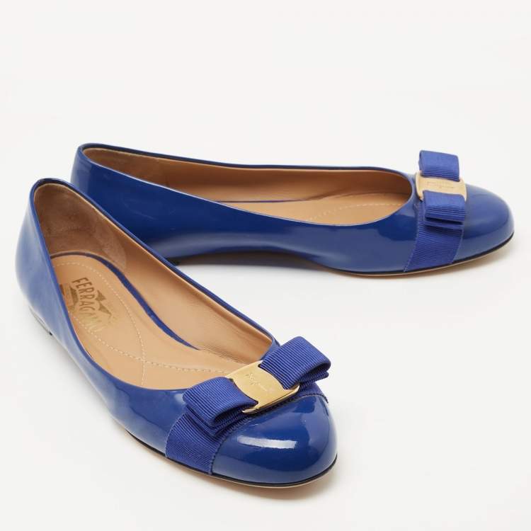 Pre Owned Salvatore Ferragamo Blue Patent Varina Ballet Flats Size 37.5