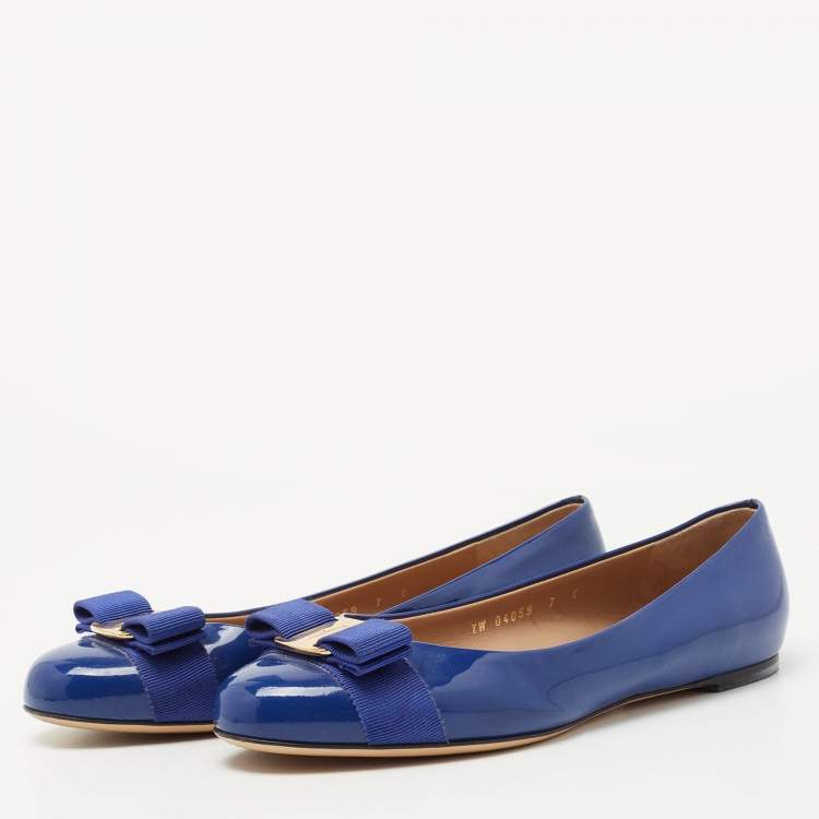 Pre Owned Salvatore Ferragamo Blue Patent Varina Ballet Flats Size 37.5