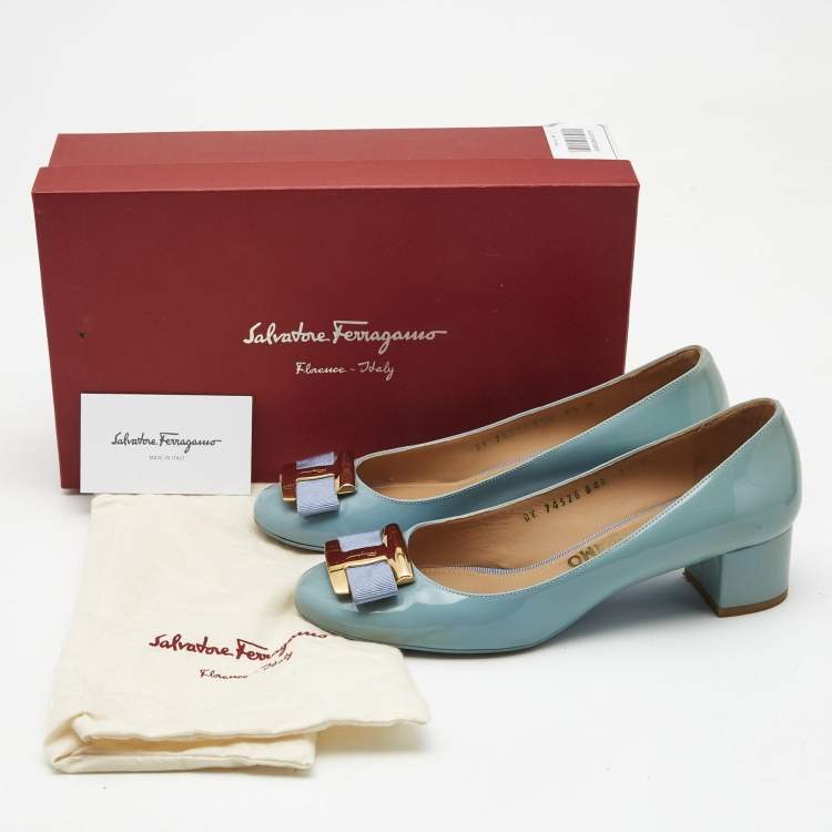 Pre Owned Salvatore Ferragamo Light Blue Patent Leather Alice Pumps Size 38