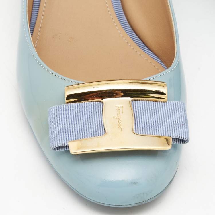 Pre Owned Salvatore Ferragamo Light Blue Patent Leather Alice Pumps Size 38