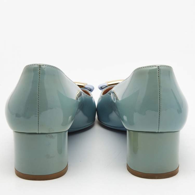 Pre Owned Salvatore Ferragamo Light Blue Patent Leather Alice Pumps Size 38