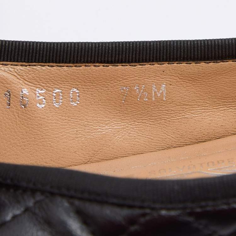 Pre Owned Salvatore Ferragamo Black Quilted Leather Varina Bow Ballet Flats Size 38
