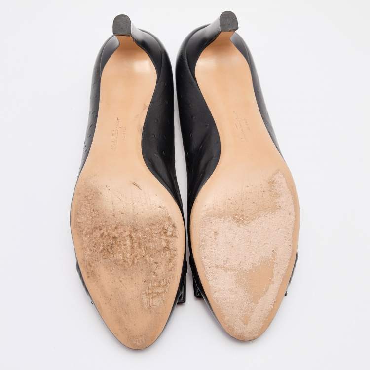 Pre Owned Salvatore Ferragamo Black Leather Vara Bow Pumps Size 39