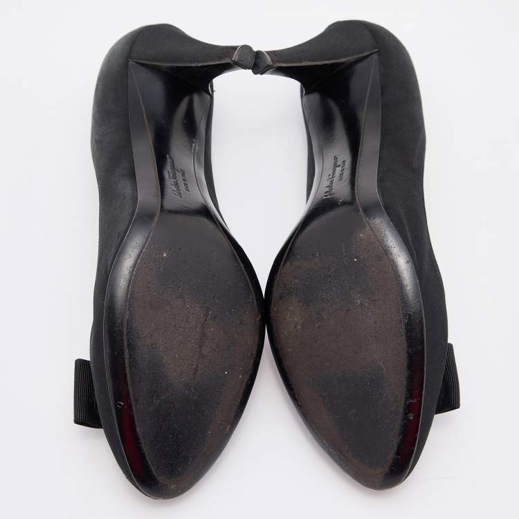Pre Owned Salvatore Ferragamo Satin Bow Peep Toe Pumps Size 39