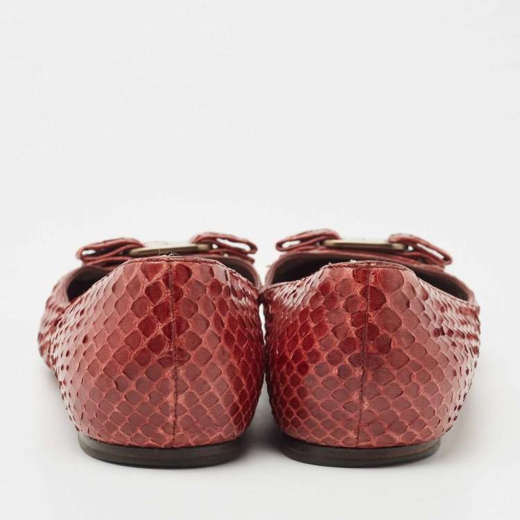 Pre Owned Salvatore Ferragamo Burgundy Python Varina Ballet Flats Size 37