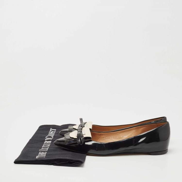 Pre Owned Salvatore Ferragamo Black Leather Bow Smoking Slippers Size 37.5 