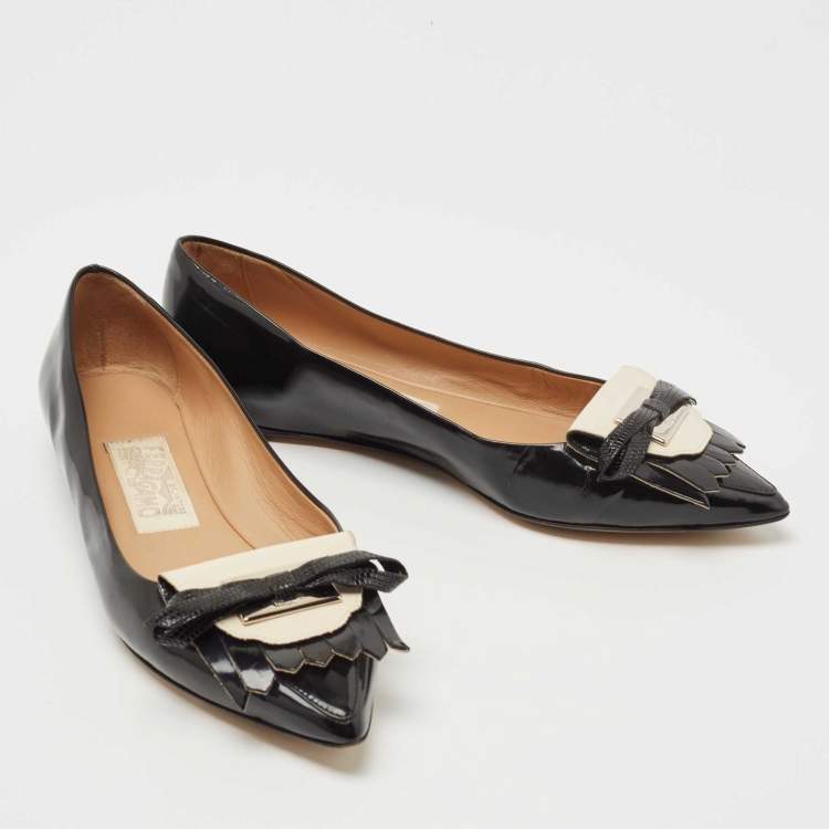 Pre Owned Salvatore Ferragamo Black Leather Bow Smoking Slippers Size 37.5 