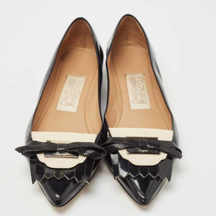 Pre Owned Salvatore Ferragamo Black Leather Bow Smoking Slippers Size 37.5 