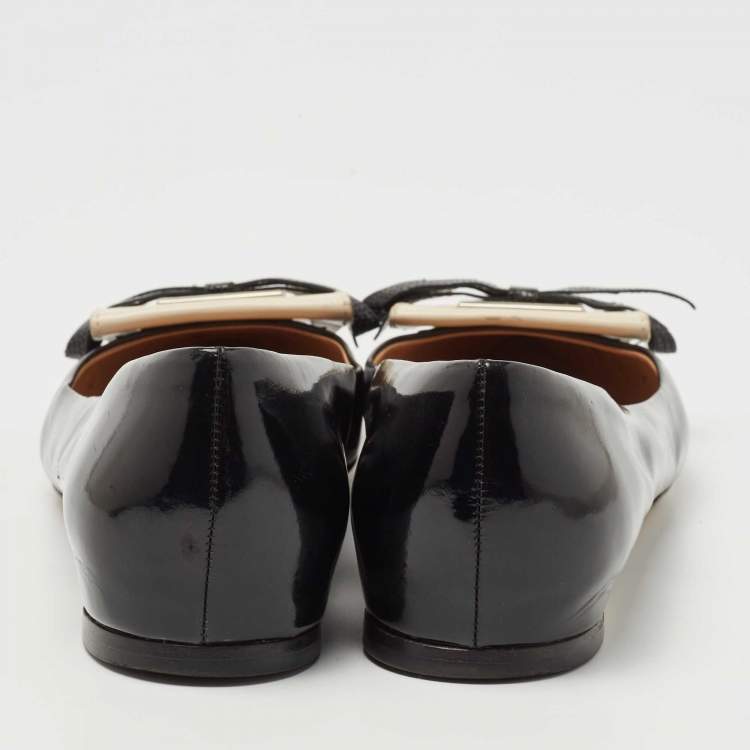 Pre Owned Salvatore Ferragamo Black Leather Bow Smoking Slippers Size 37.5 