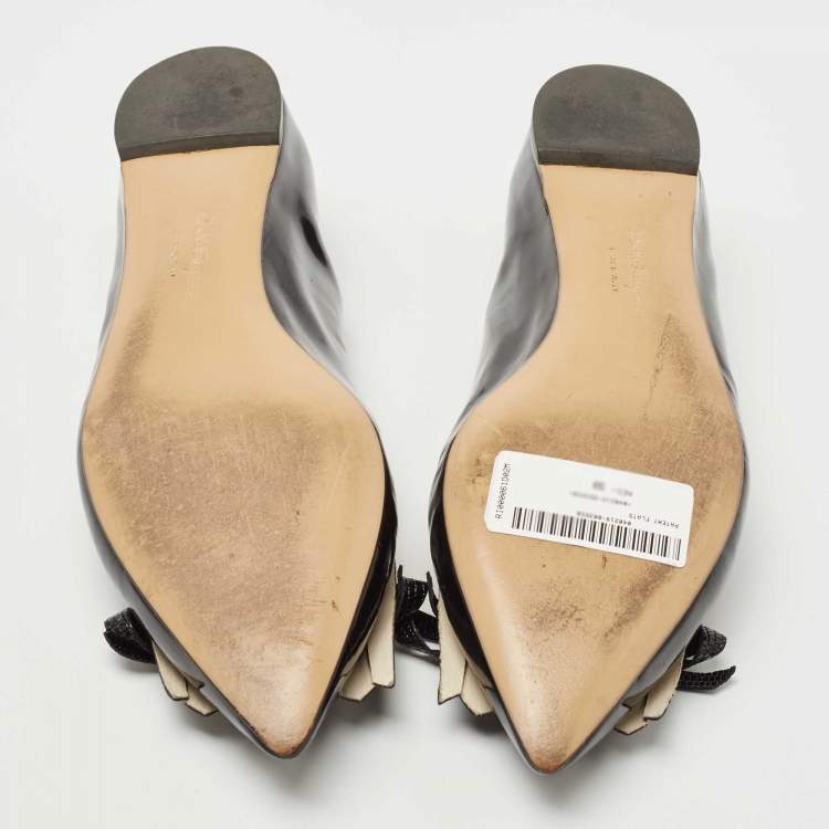 Pre Owned Salvatore Ferragamo Black Leather Bow Smoking Slippers Size 37.5 