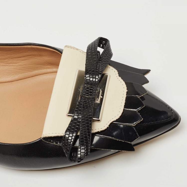 Pre Owned Salvatore Ferragamo Black Leather Bow Smoking Slippers Size 37.5 