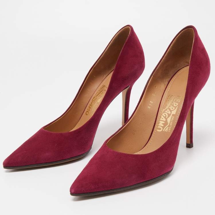 Pre Owned Salvatore Ferragamo Burgundy Suede Pointed Toe Pumps Size 39