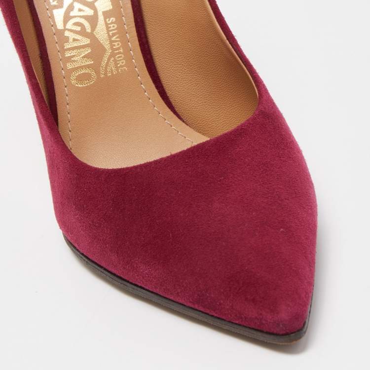 Pre Owned Salvatore Ferragamo Burgundy Suede Pointed Toe Pumps Size 39