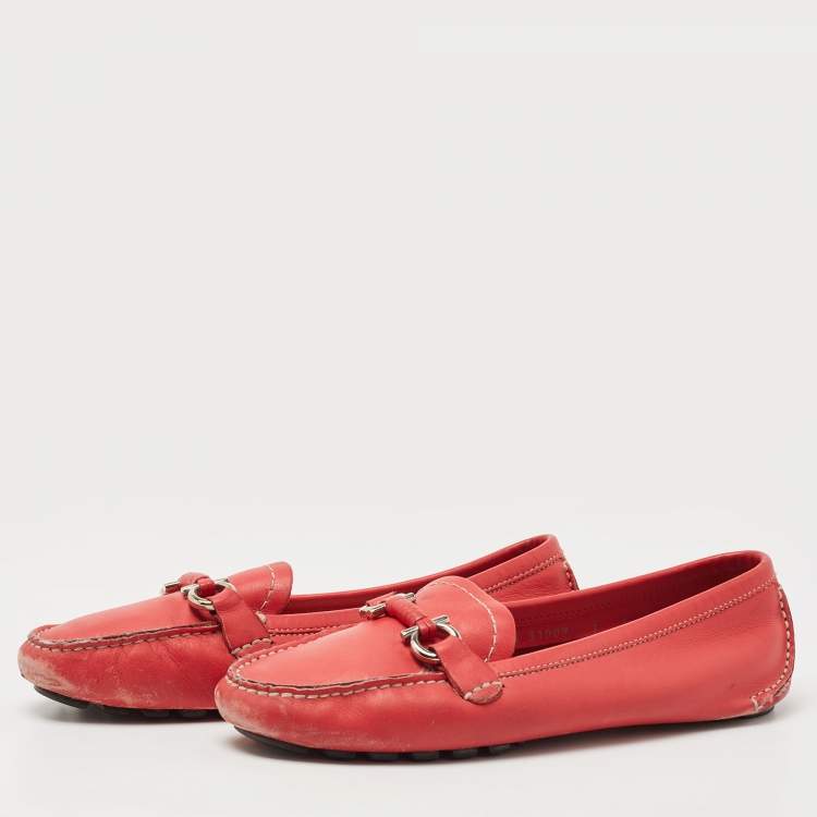 Salvatore Ferragamo Red Leather Gancini Slip On Loafers Size 37.5 Salvatore  Ferragamo