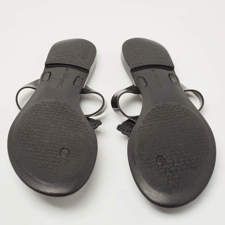 Pre Owned Salvatore Ferragamo Black Rubber Bali Thong Sandals Size 38.5
