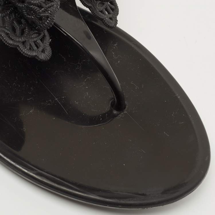 Pre Owned Salvatore Ferragamo Black Rubber Bali Thong Sandals Size 38.5