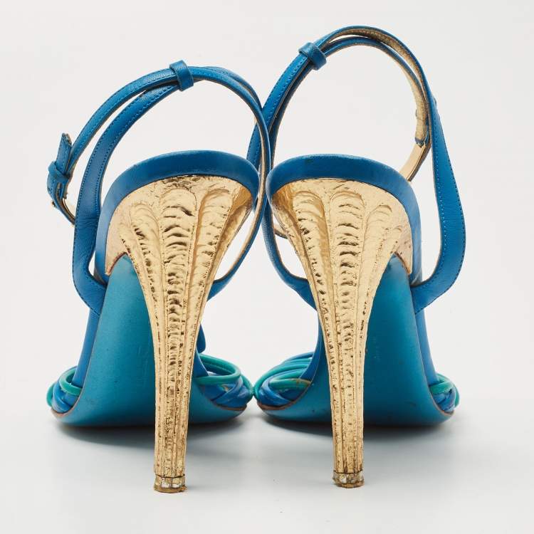 Pre Owned Salvatore Ferragamo Blue Leather Ankle Strap Sandals Size 38.5