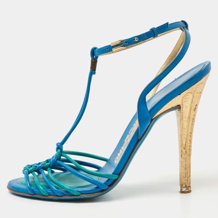 Salvatore Ferragamo Blue Leather Ankle Strap Sandals Size 38.5 ...