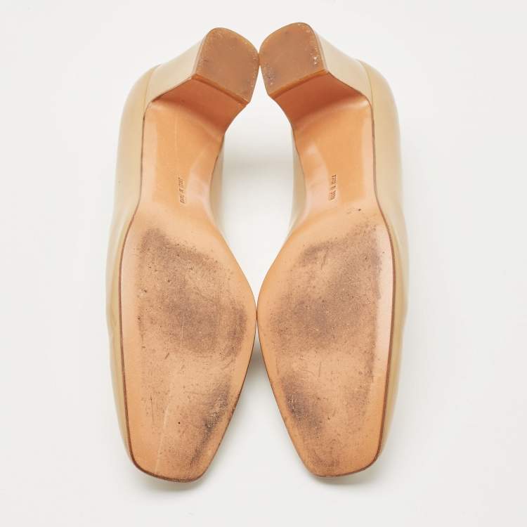 Pre Owned Salvatore Ferragamo Beige Leather Block Heel Pumps Size 40