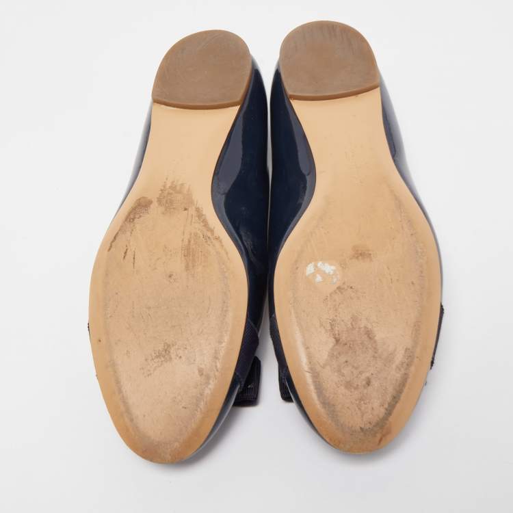 Pre Owned Salvatore Ferragamo Navy Blue Patent Leather Varina Ballet Flats Size 37.5