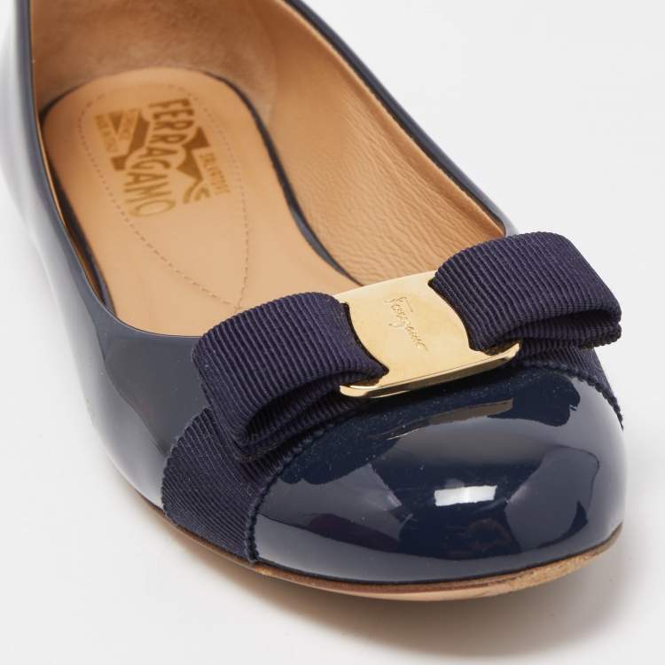 Pre Owned Salvatore Ferragamo Navy Blue Patent Leather Varina Ballet Flats Size 37.5