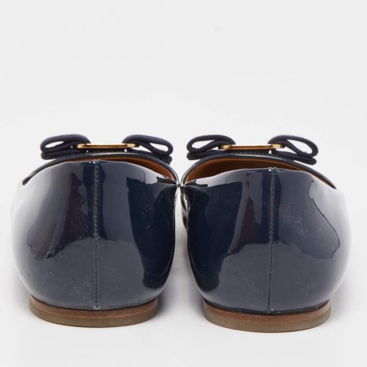 Pre Owned Salvatore Ferragamo Navy Blue Patent Leather Varina Ballet Flats Size 37.5