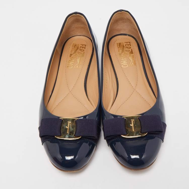 Pre Owned Salvatore Ferragamo Navy Blue Patent Leather Varina Ballet Flats Size 37.5