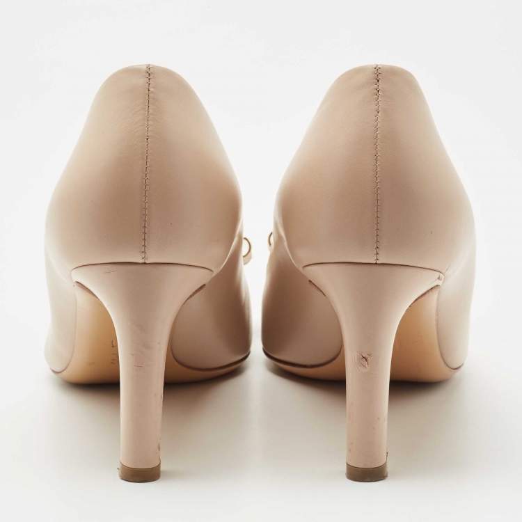 Pre Owned Salvatore Ferragamo Beige Leather Lola Pumps Size 37.5