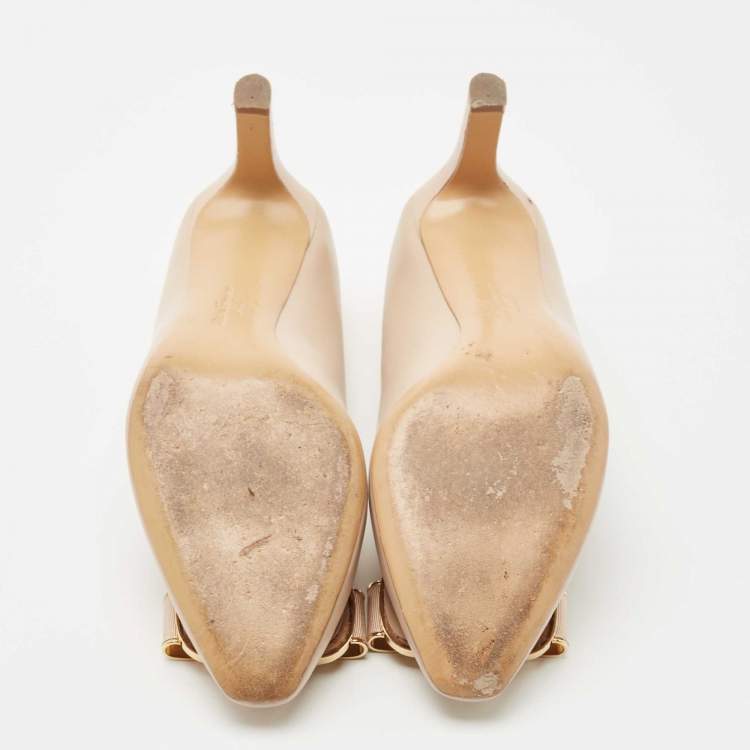 Pre Owned Salvatore Ferragamo Beige Leather Lola Pumps Size 37.5