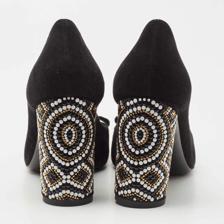 Pre Owned Salvatore Ferragamo Black Suede Vara Bow Eva Mosaic Pumps Size 37