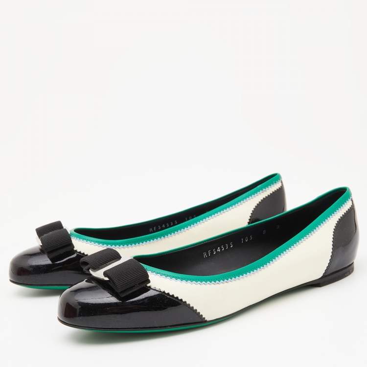 Pre Owned Salvatore Ferragamo Multicolor Patent and Leather Ballet Flats Size 38.5