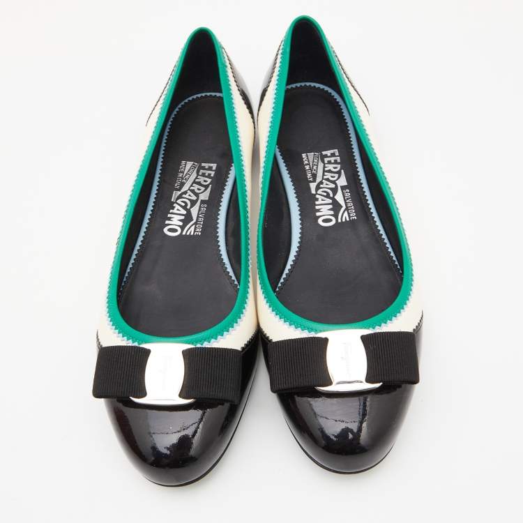 Pre Owned Salvatore Ferragamo Multicolor Patent and Leather Ballet Flats Size 38.5
