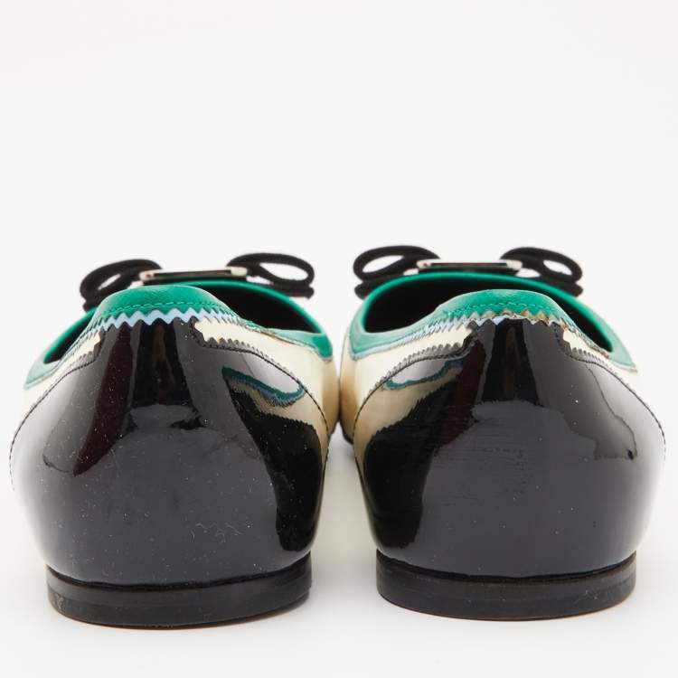 Pre Owned Salvatore Ferragamo Multicolor Patent and Leather Ballet Flats Size 38.5
