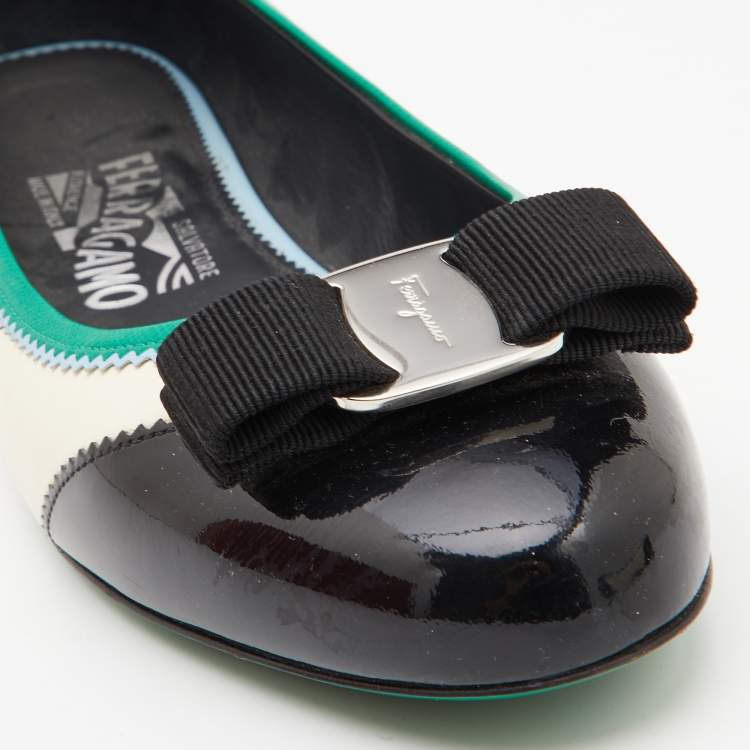 Pre Owned Salvatore Ferragamo Multicolor Patent and Leather Ballet Flats Size 38.5