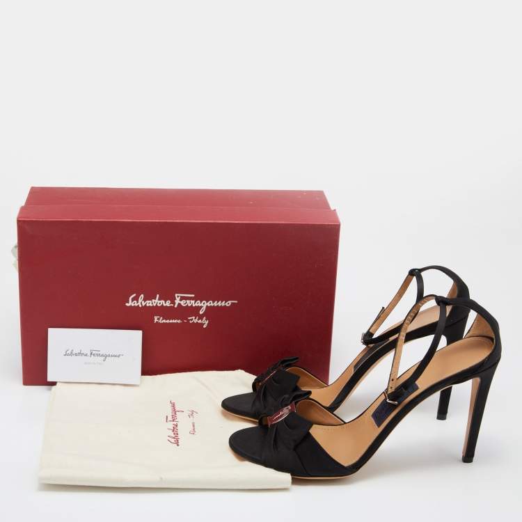 Pre Owned Salvatore Ferragamo Black Satin Prina Sandals Size 41