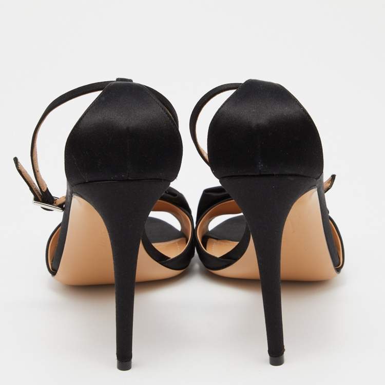 Pre Owned Salvatore Ferragamo Black Satin Prina Sandals Size 41