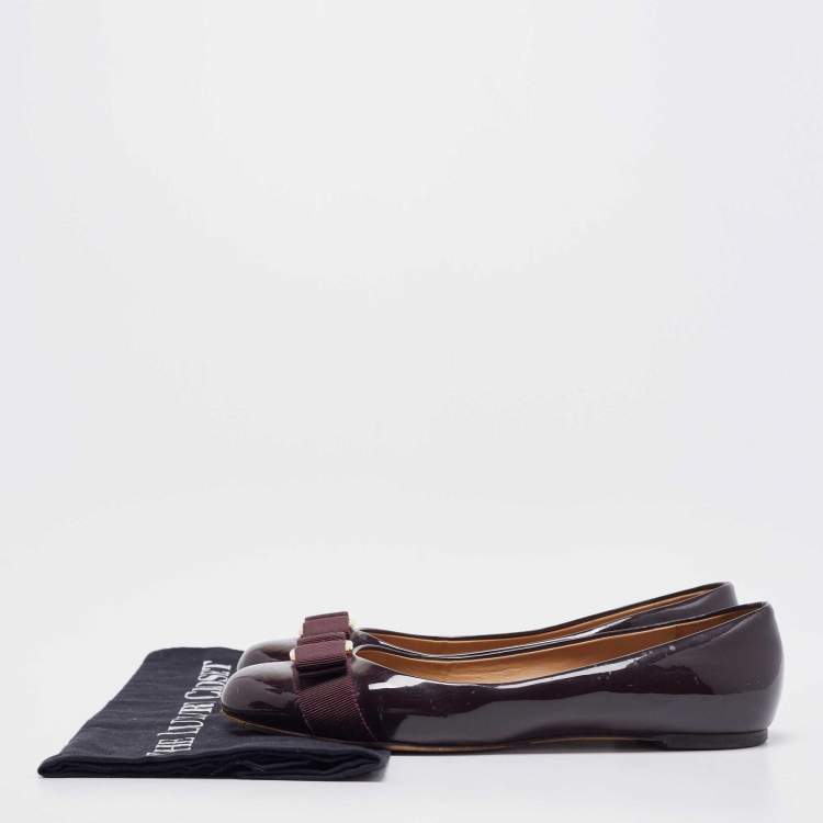 Pre Owned Salvatore Ferragamo Burgundy Patent Leather Varina Ballet Flats Size 38